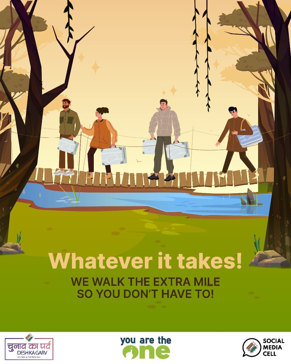 ECISVEEP's tweet image. No bridge too far for our polling officials as they scale all obstacles to ensure your vote is secure ✨

#ChunavKaParv #DeshKaGarv #WhateverItTakes #YouAreTheOne #GeneralElections2024