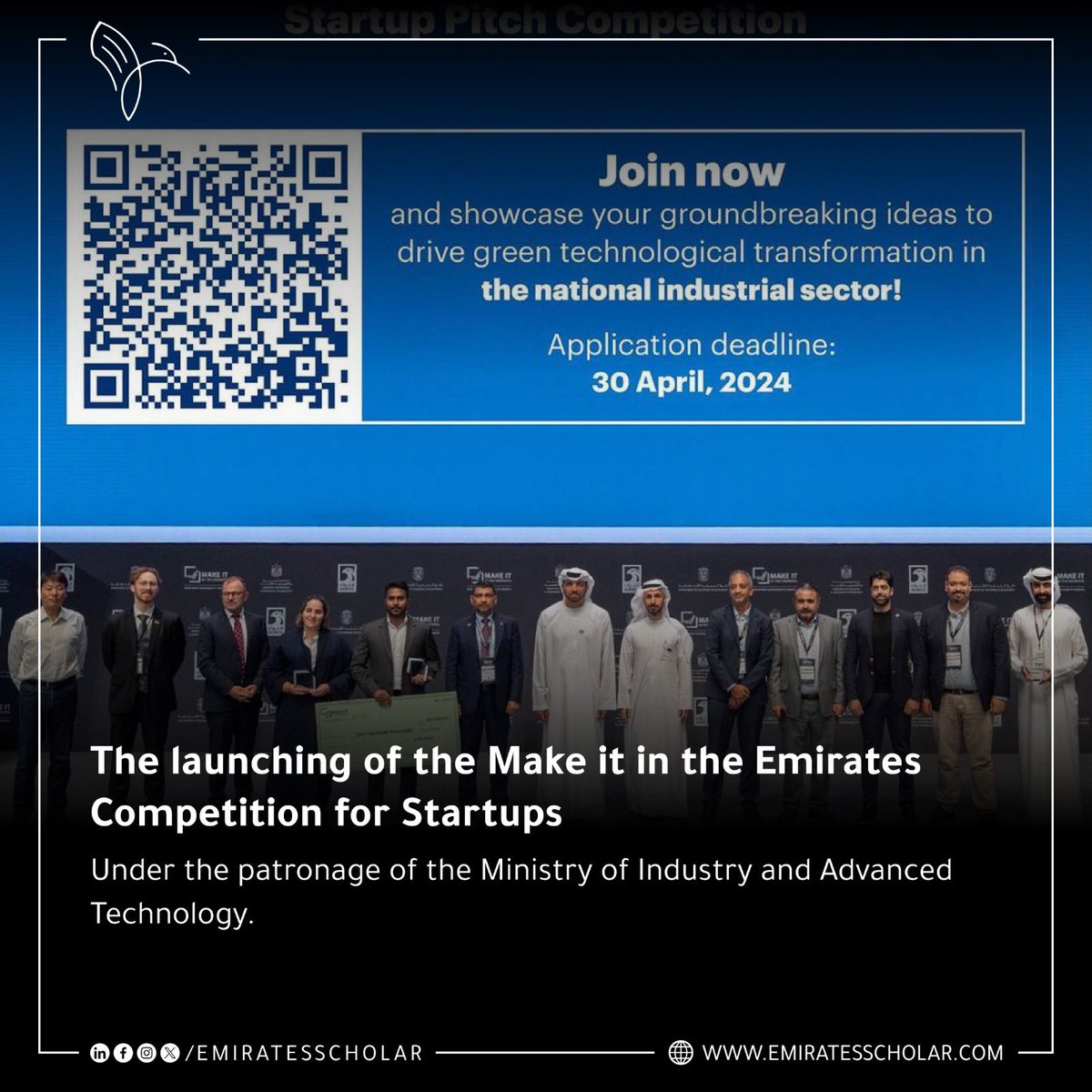 #MOIAT launches the 2nd edition of the “Make it in the Emirates” startup pitch competition, focused on additive manufacturing and de-carbonization to achieve sustainable economic development

Submissions are open until April 30, 2024, visit,

miiteawards.moiat.gov.ae/ar/auth/sign-up