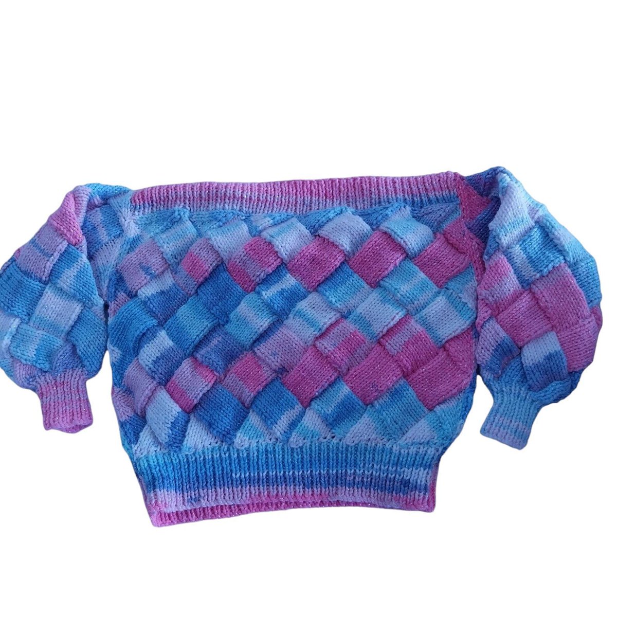 Add a hint of sparkle to your little one's wardrobe with this hand-knitted baby jumper. The pink and blue entrelac design is sure to make them stand out. Perfect for ages 2-3 years. Shop now on #Etsy knittingtopia.etsy.com/listing/168501… #knittingtopia #handmade #craftbizparty #tweetuk #MHHSBD