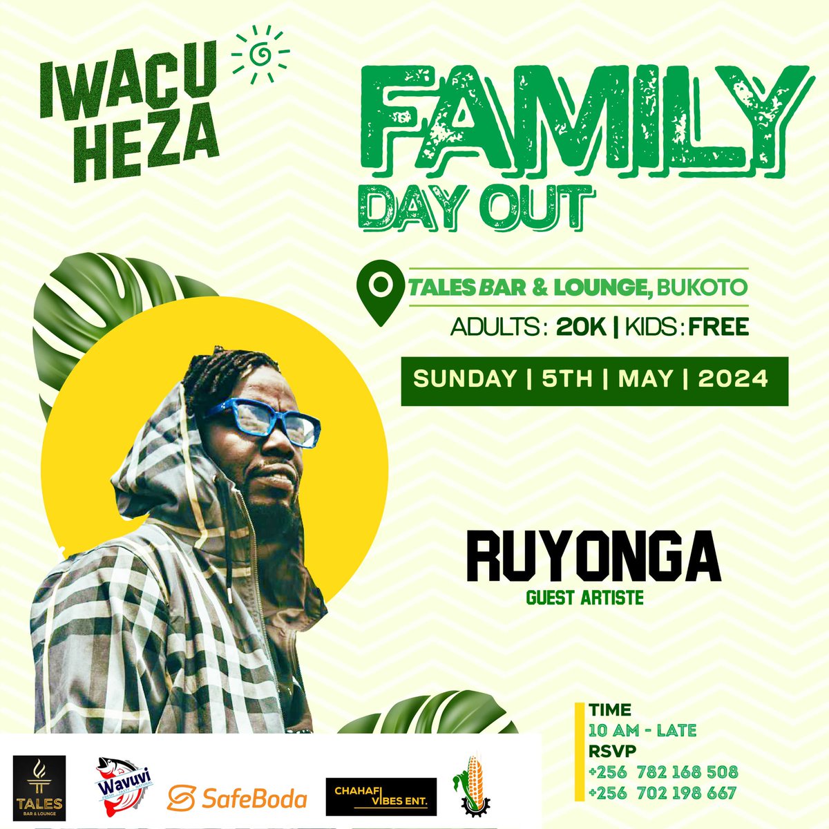 What’s your favorite @ruyongamusic rap?😊

Yes he’ll be performing at the #FamilyDayOut come the 5th of May at Tales Lounge

Come through with a dear one for a fun filled day🤗

#IwacuHeza 
#TweseTuribamwe