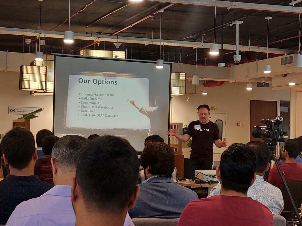 Full house at the @ApachePinot Bengaluru meetup at @moveworks! @tlberglund is talking about querying a stream. Loved the renaissance theme for the slides @startreedata