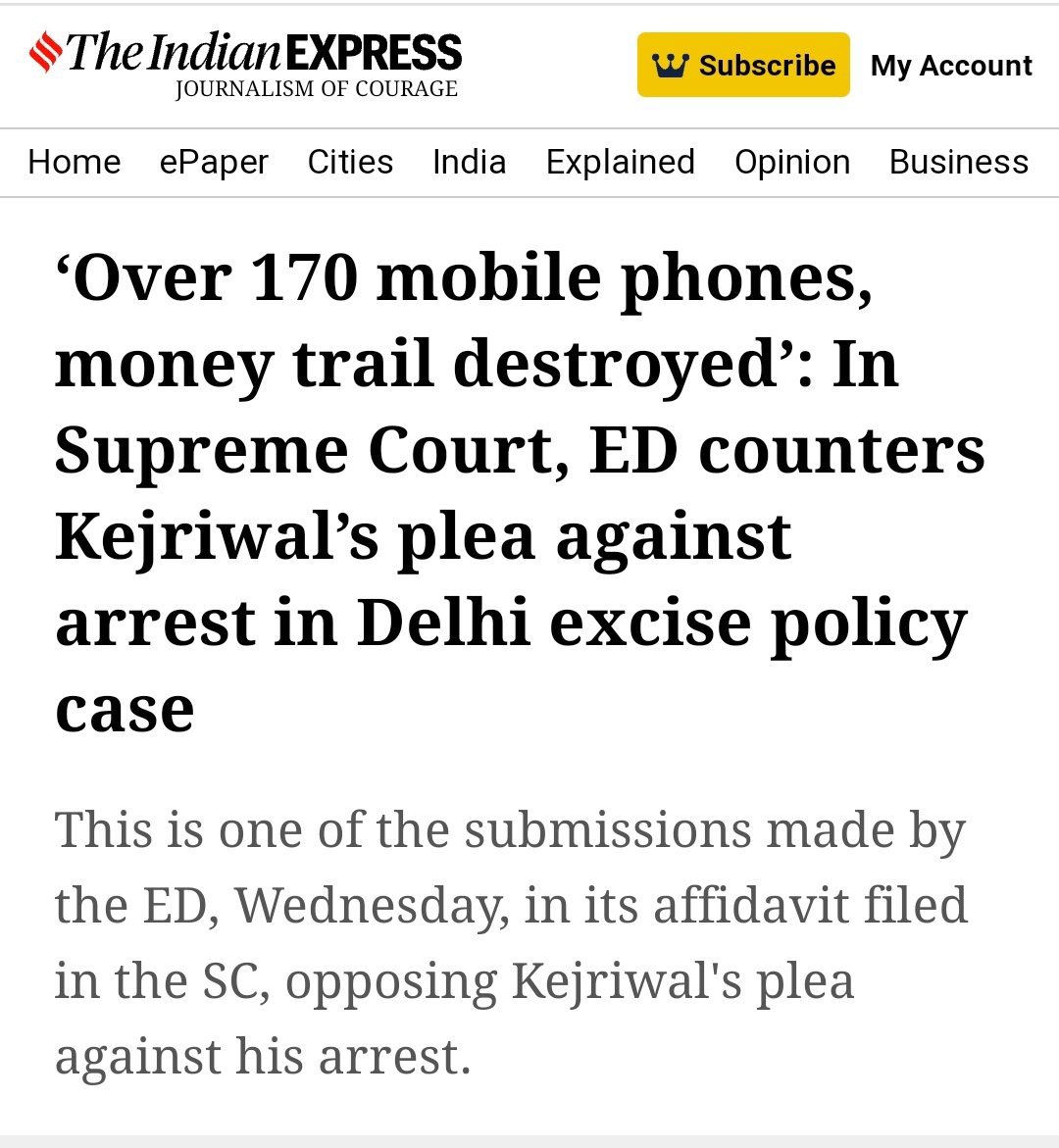 Kejriwal destroyed 170 Mobile Phones and traces of Money transaction. Kejriwal was not ignoring ED summons, he was busy destroying evidences. He thought he is a CM so no body can touch him. He has been dumped by Media whom he used to pay huge bribes in name of advertisement.…