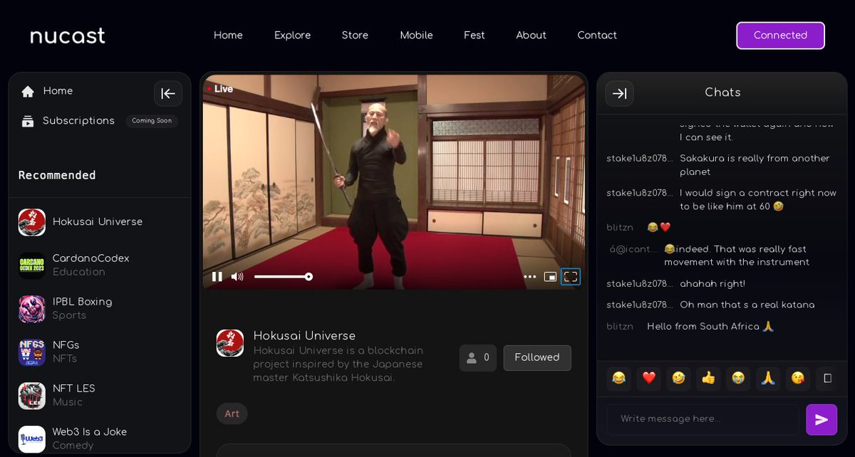 Sakakura is teaching how to hold a katana properly...just saying 🔥🔥🔥 🍿📡🌎📽️👀🌊🚀 Live on nucast.io #Cardano #Polygon