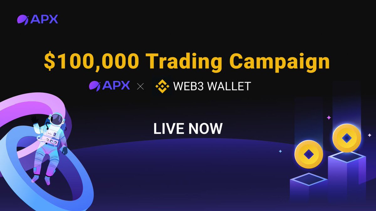 $100,000 trading campaign is live! @APX_Finance x @Web3WithBinance #Binance, getting involved, is easy! Just trade perps on APX V2 via Binance Web3 Wallet to participate. Rewards: Weekly prize pool of $25,000 $APX 1. Welcome rewards: Trade min. $5,000 volume to split the