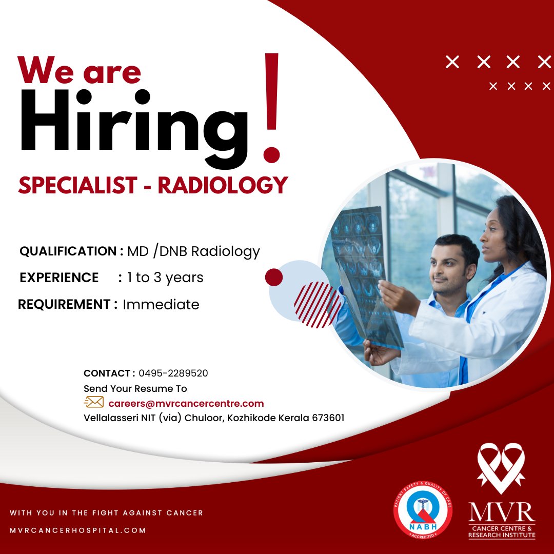 WE ARE HIRING !
.
.
.
.
#hiring #hiringnow #RadiologyConsultant #RadiologyExpert #RadiologyConsulting #MedicalConsultant #Radiologist #HospitalJobs #MedicalProfessionals #DoctorRecruitment #humanresourcesjobs #mvrccri #cancerresearch #cancercare #trendingpost #newpost