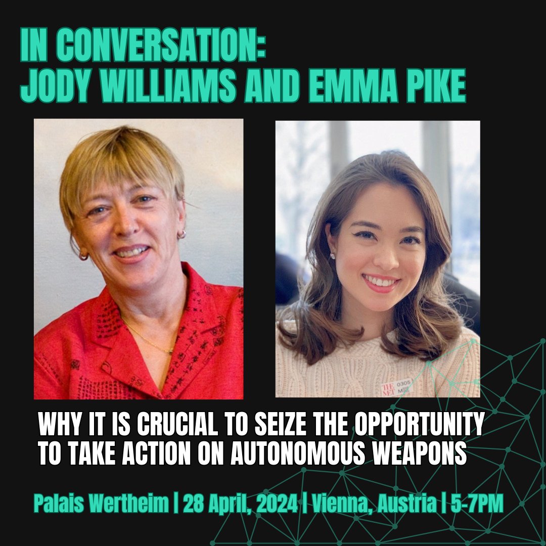 ⚡DON'T MISS THIS ⚡

#InConversation: @JodyWilliams97 and @Emma_Pike_  discuss why it's crucial to seize the opportunity to take action on #AutonomousWeapons at #ActionAtTheCrossroads 🔥

🔗 🎟️Tickets are limited - get yours now! stopkillerrobots.org/actionatthecro…