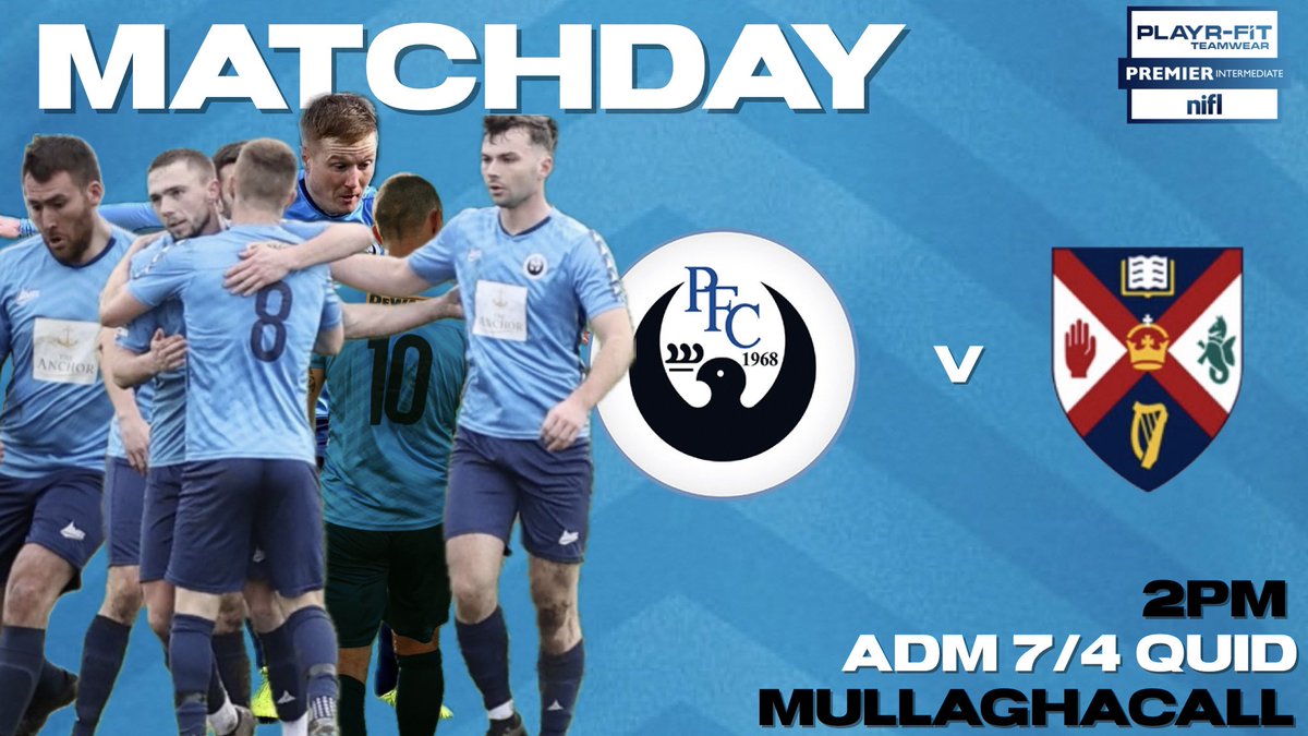 For the final time this season…. MATCHDAY 🆚Queens 🏆Nifl Playr-fit PIL 🏟️Mullaghacall 🕑2PM KO 💷£7/4 (kids go free accompanied by an adult)