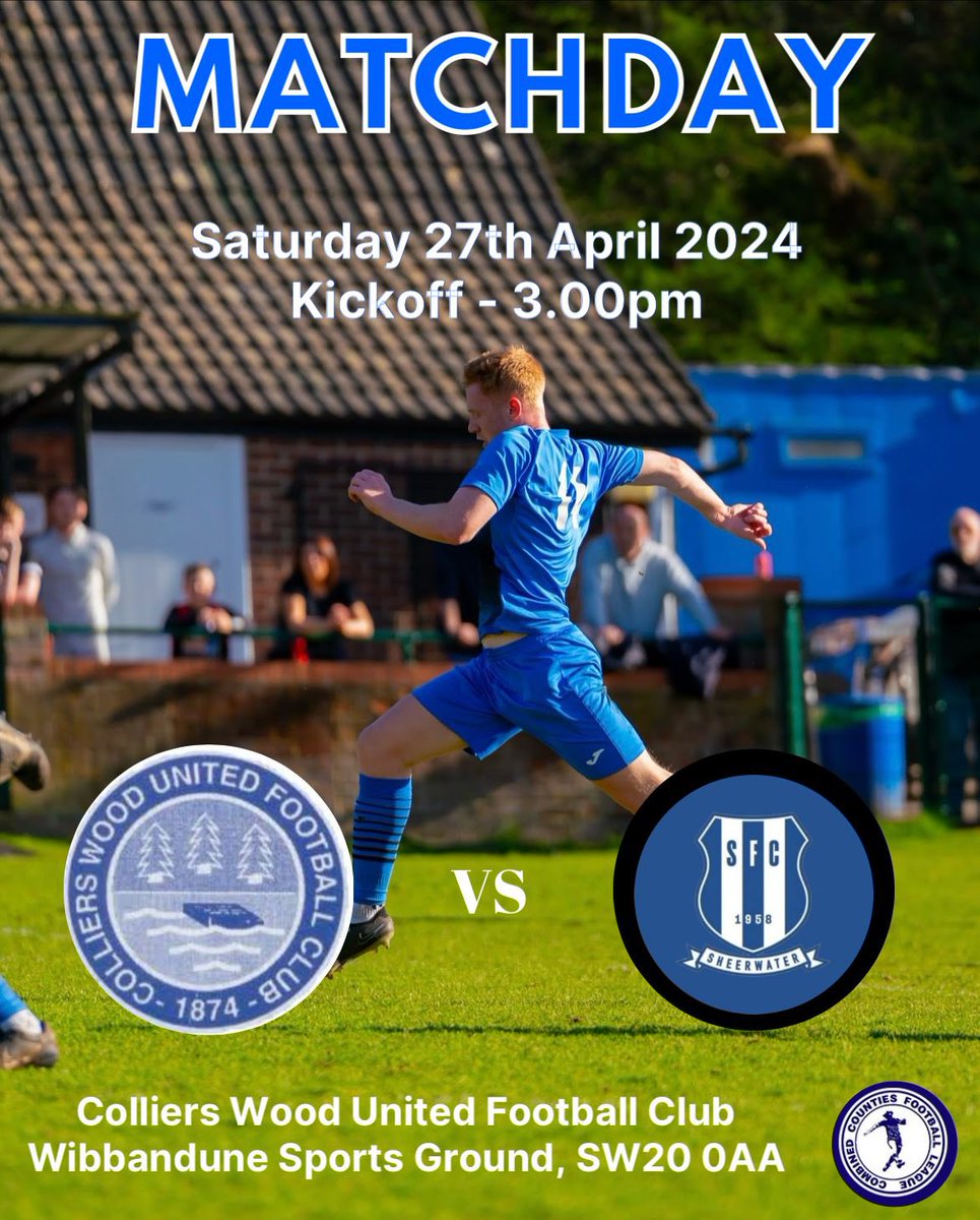 🏠 MATCH-DAY -Join us at home when @wood_utd welcome Sheerwater FC to Wibbandune Sports Ground! 🔵⚫️ 🆚 @Sheerwaterfc 🗓️ Saturday 27th April ⏰ KO 3:00PM 🏟️ Wibbandune Sports Ground, SW20 0AA. 🎟️ Adults £8 Concessions £5 🍺☕️🍫 Refreshments available at the bar