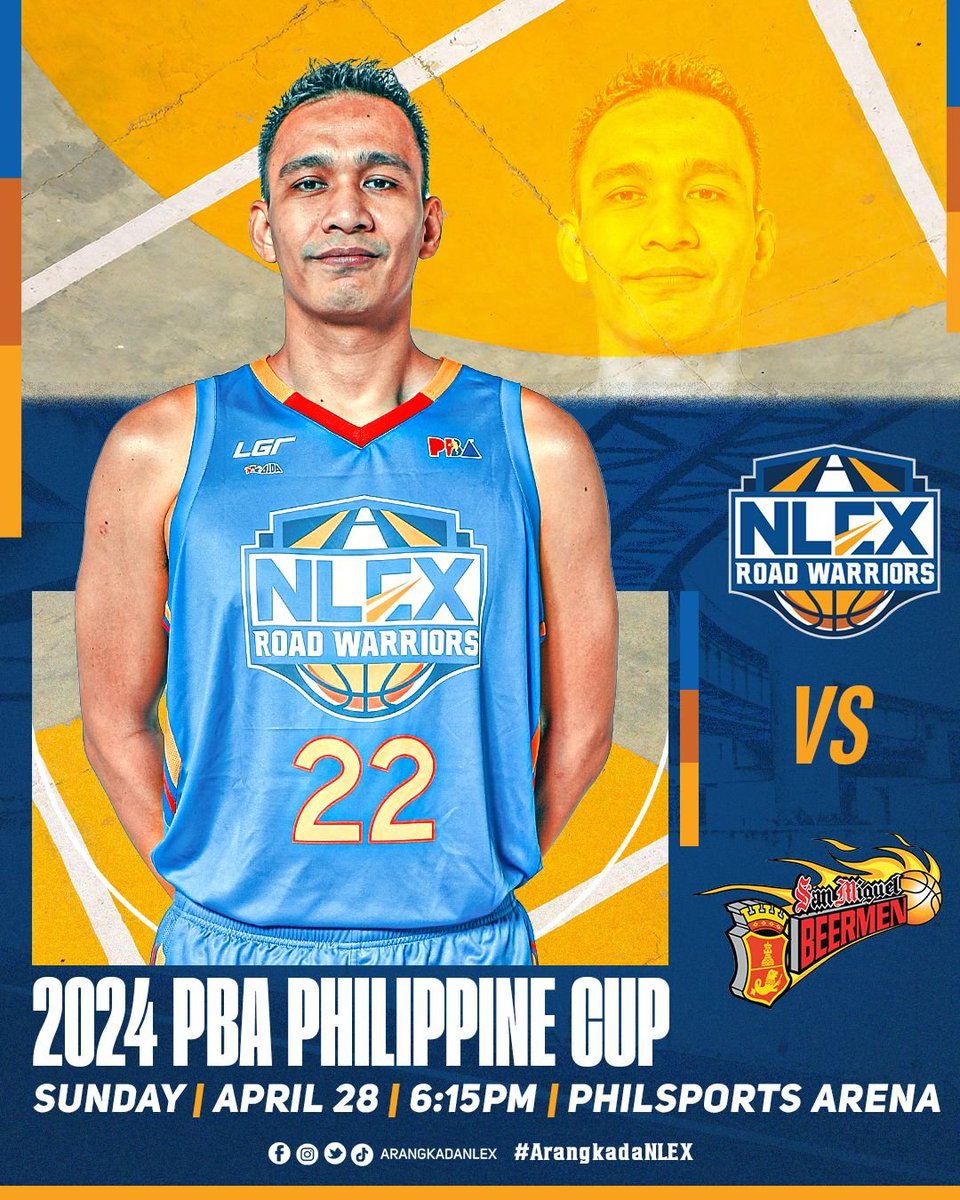 The NLEX Road Warriors are ready to turn the tide! 🏀 Join us this Sunday at the Philsports Arena as we aim to put a dent in San Miguel's flawless record! 💪🔥 #ArangkadaNLEX #NLEX #PBA2024 🔵🟠