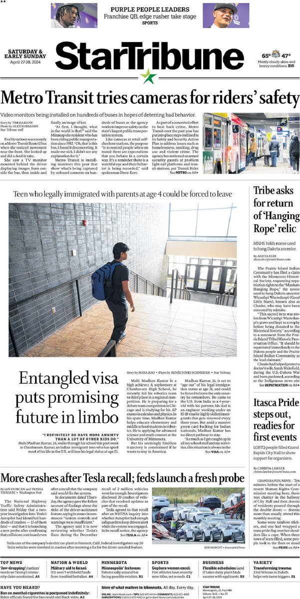 🇺🇸 Entangled Visa Puts Promising Future In Limbo ▫He grew up legally in Minnesota, but immigration law gap may one day force student to leave ▫@Mrao_Strib #frontpagestoday #USA @StarTribune 🇺🇸