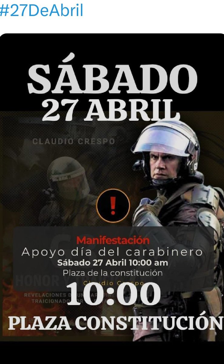 AHORA CON MAYOR RAZON ES QUE HOY A LAS 10 AM EN LA PLAZA DE LA CONSTITUCIÓN TODOS DEBEMOS SALIR A APOYAR A CARABINEROS DE CHILE @Carabdechile JUSTICIA PARA LOS NUEVOS MARTIRES DE LA INSTITUCIÓN CAIDOS EN CAÑETE HOY EN LA MADRUGADA #CarabinerosDeChile97Anos QEPD #URGENTE