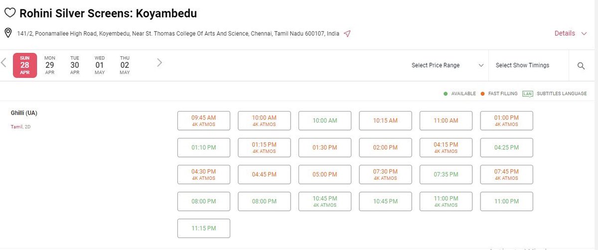 #Ghilli is taking the box office by storm! 🌟 Running in 5 out of 6 screens at @RohiniSilverScr on its 9th day, all sold out! 🔥 Breaking records with massive collections! 🙌 A @SakthiFilmFctry Release 😍 #Blockbuster #BoxOfficeHit #ThalapathyVijay #Thalapathy