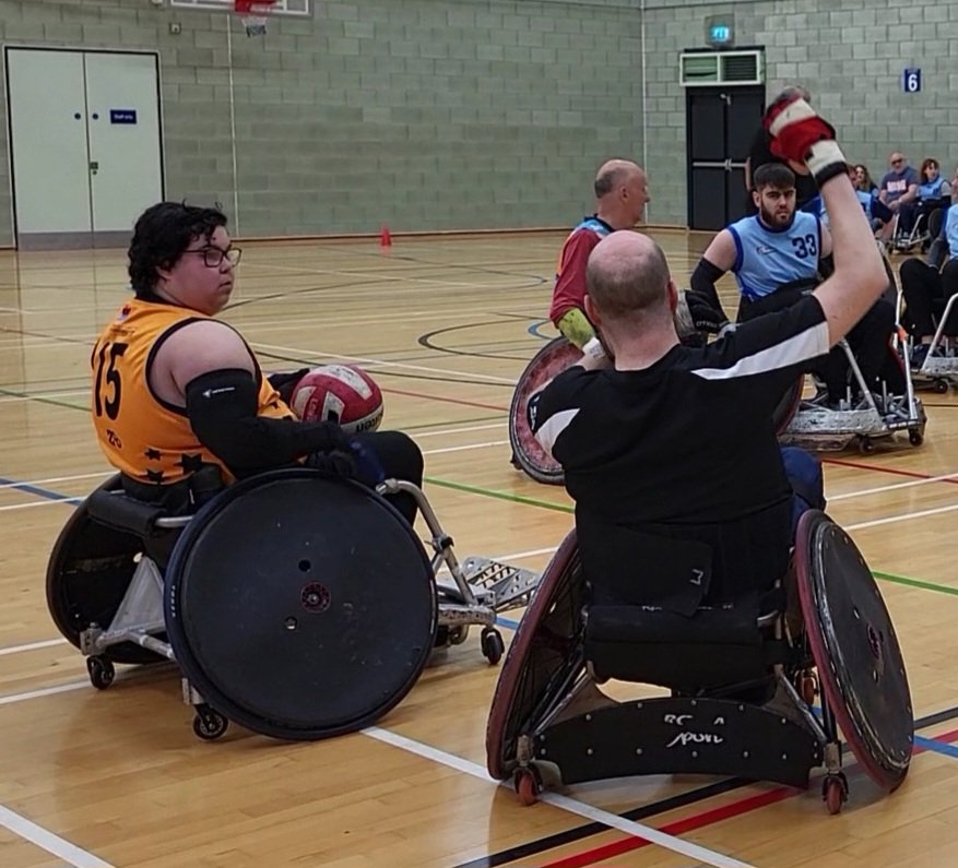 Hellfire team member Sawyer W preparing to inbound. Sawyer has also recently trained as a @gbwrnews Table official. 
#canterburyhellfire #canterburyrfc #wheelsofhellfire #wheelchairrugby #oneclub