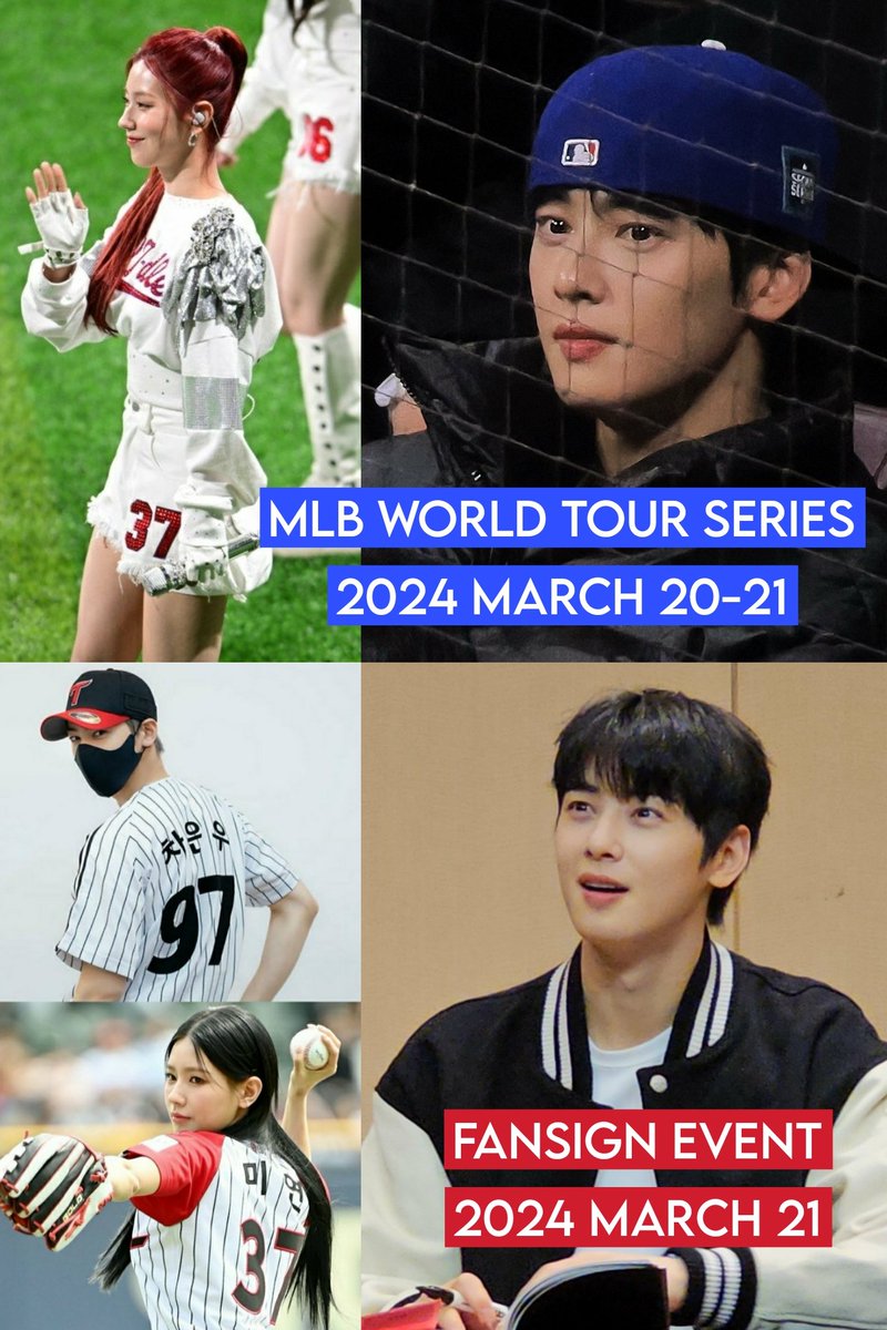 spoiler code release in 2024 

💙💚💜⚾

Cha Eunwoo & Miyeon attend the MLB World tour series 2024

Sana throwing the first pitch for LG TWINS today

#차은우 #미연 #CHAEUNWOO #MIYEON #SANA #ASTRO #GIDLE #TWICE #Spoiler2024 #Collabs #BaseBall #MLB #SouthKorea #KPOP #LGTwins