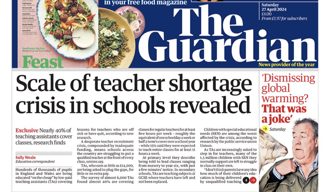 This morning’s Guardian headline says it all! Investing in teachers and the education of our children should be a no-brainer. It’s an opportunity for huge longterm savings & wealth creation. It’s a policy that pays for itself, not just for a lifetime, but for generations to come.