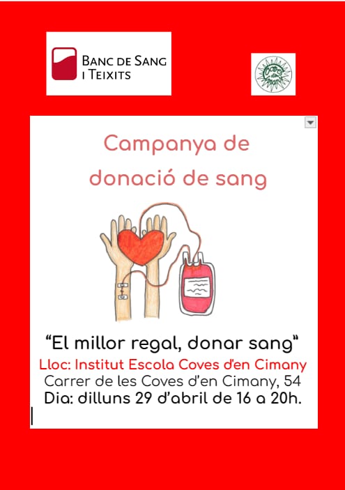 Sisè de primària, dins el projecte STEAM, organitza junt al Banc de Sang aquesta campanya. Aquest dilluns vine a l'@EscolaCoves a col.laborar!! @consorciedubcn @bcn_hg @sehortaguinardo