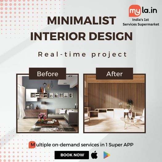 Minimalist interior design transformation. Before and after image of home transformation.  
Download our App today for more discounts:   buff.ly/3KqlcwC     
#myla #onlineservices #servicessupermarket #homedecor #minimalist #minimalistdecor