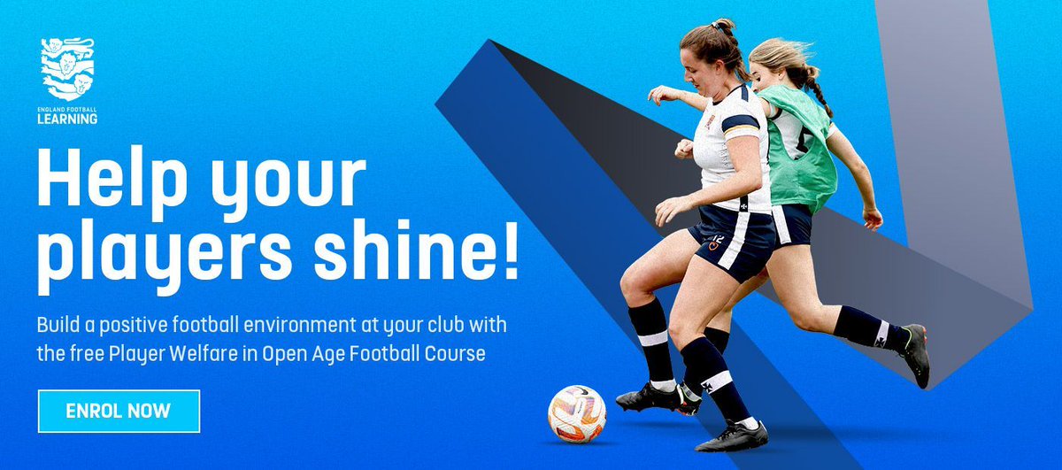 🚨 Attention all coaches, club welfare officers and committee members 🚨 Dive into the essential aspects of player welfare with the free, online Player Welfare in Open Age Football course ⚽ Visit the England Football Learning website to get started 👇 buff.ly/3y1eut1