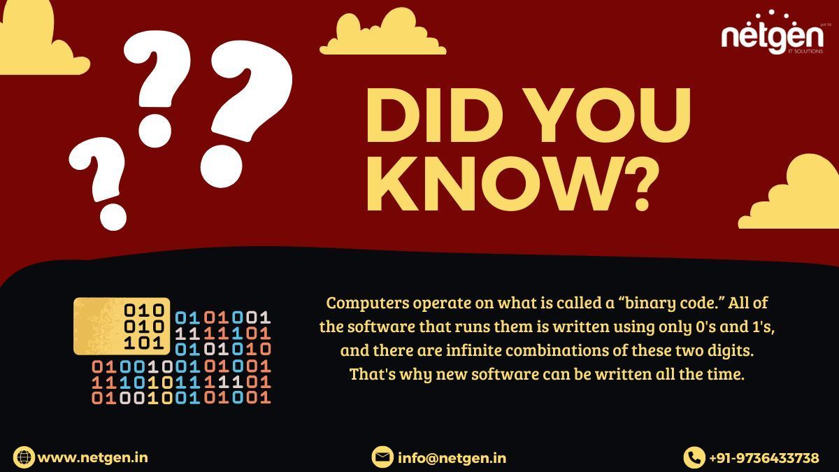 Fun Fact! 
.
.
#TechConsultancy #ITServices #DigitalSolutions #ITConsulting #TechExperts #Innovation #shimla #netgenitsolutions #TechHistory #BinaryCode #SoftwareDevelopment #TechFacts #CodeLife #Programming101
.
.
Visit our Website: netgen.in