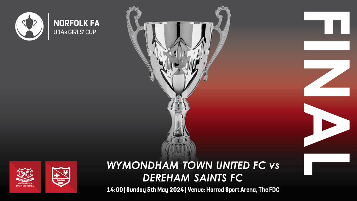 🎟️ TICKETS 🎟️ Make sure to purchase your tickets for next week's #U14sGirlsCup final between Wymondham Town United FC and Dereham Saints FC 👇 ticketsource.co.uk/NCFA/norfolk-u…