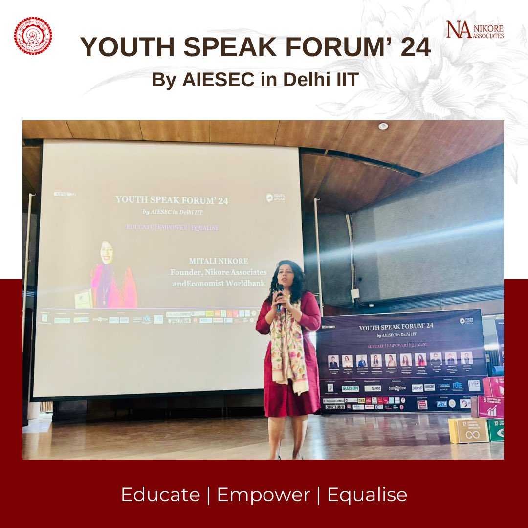 At @iitdelhi, @mitalinikore, delivered an illuminating session at the #YouthSpeakForum24 organized by @AIESECinIndia. She delved into the intricacies of the #womenempowerment, addressing the pervasive issues of #genderinequality, and #womenlaborforceparticipation #IITDelhi