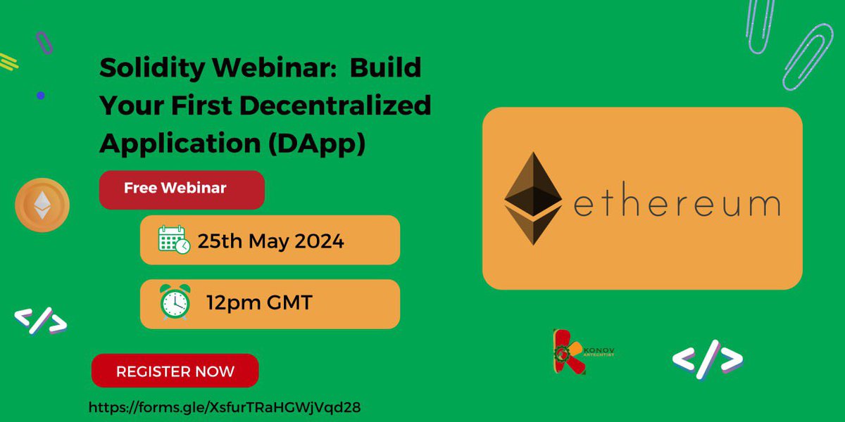 KArtechtist's tweet image. 🚀 Join Our Free Solidity Webinar!
Are you ready to dive into the exciting world of blockchain development? Don't miss our upcoming free webinar on Solidity, the programming language used to develop #SmartContracts on the Ethereum blockchain!
Link : forms.gle/XMqxVfmtck6rjJ…