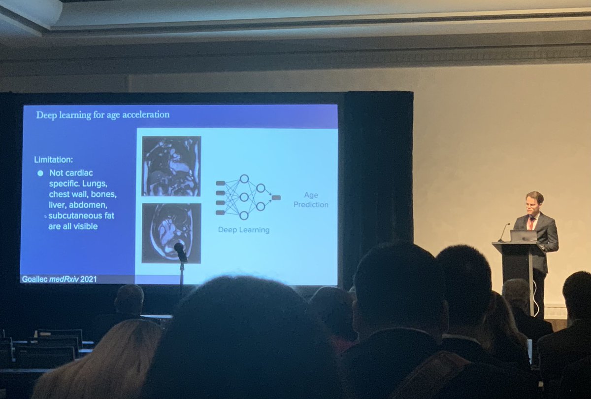 Amazing talk by @JamesBrundage8 on using #ML of cMR images to assess cardiac aging, then linking it PheWAS & GWAS! Congratulations to his @SarnoffCardio mentor (& my advisee) @jpirruccello of @UCSFCardiology! Validation time by @MSUMD @HenryFordHealth @CorewellHealth? @PaulYiMD