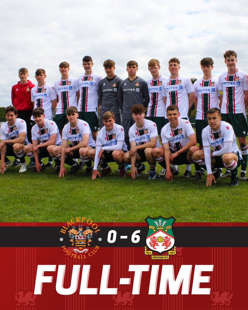 U18 FULL TIME | Blackpool 0-6 Wrexham AFC We move up to first place in the league with an incredible victory! 🙌 🔴⚪ #WxmAFC