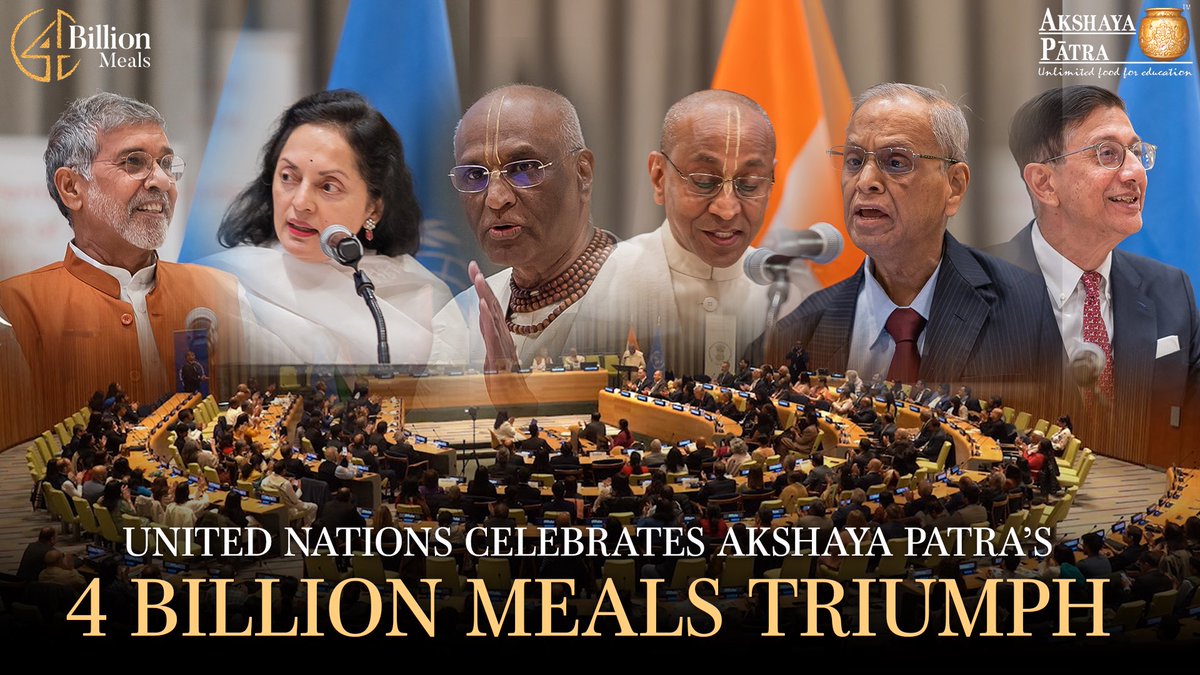 Celebrating a Monumental Milestone of 4 Billion Meal Commemoration at the @UN Akshaya Patra has served an astounding 4 billion meals! A heartfelt THANK YOU to Ambassador @ruchirakamboj, @Infosys_nmurthy, @k_satyarthi, and @f_pickup for spotlighting our mission at the United…