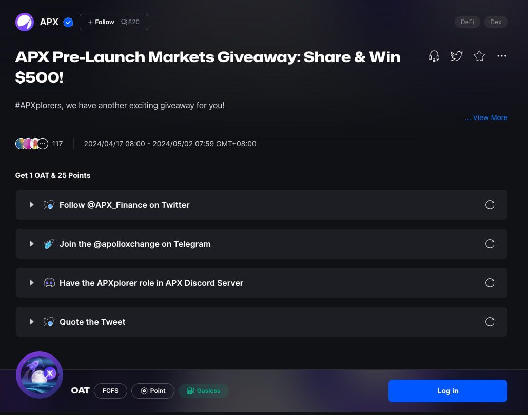 Share & Win $500! To celebrate @APX_Finance’s new product pre-launch markets, they are giving away $500 in APX tokens Pre-launch markets allow for better price discovery and lets you speculate on tokens that have not launched Enhance capital efficiency. You can trade tokens