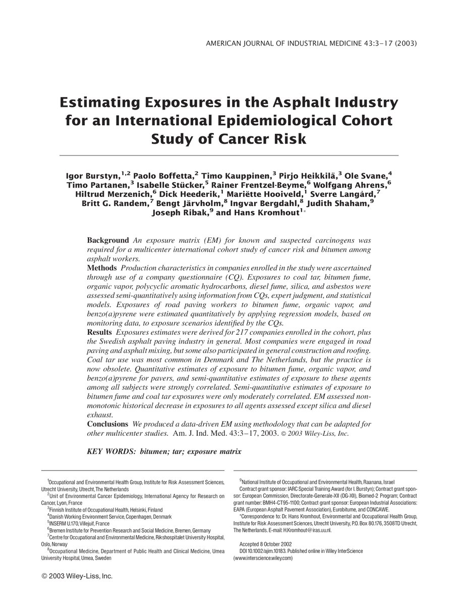 Estimating exposures in the asphalt industry for an international epidemiological cohort study of cancer risk eurekamag.com/research/010/6…