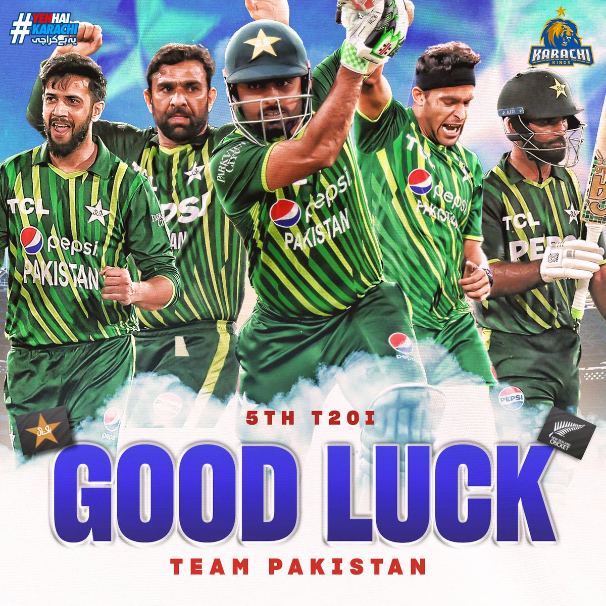 The final showdown of the T20I series. Best of luck to Men In Green for tonight's game 🇵🇰💚 #YehHaiKarachi | #KingsSquad | #PAKvNZ