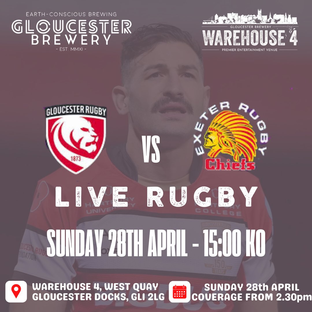 Live @gloucesterrugby vs @ExeterChiefs Sunday from 2.30pm. 10% discount for anyone wearing rugby colours…..unless it’s Bath and we charge you 10% more😆😆😆