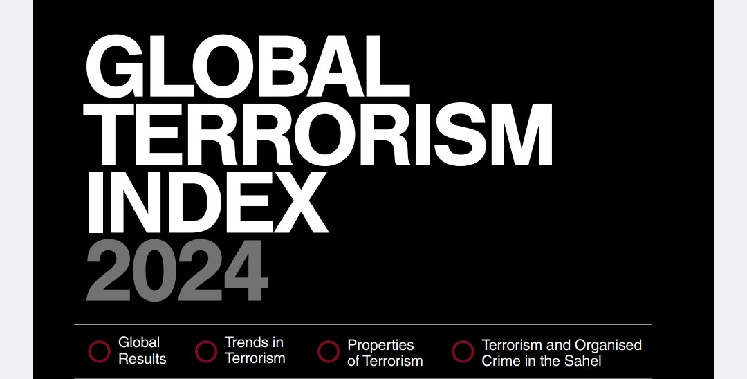 Selon l'Institut pour l'économie et la paix (IEP), le #Burkina est désormais classé premier sur l’indice global du #terrorisme en 2023. Au cours des 13 années couvertes par le GTI, c'est la 1ère fois qu'un pays autre que l'#Afghanistan ou l'#Irak arrive en tête de l'indice. 👇