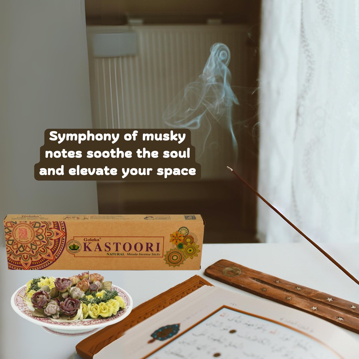 Let aroma of #GolokaOrganicaKastoori #IncenseSticks whisk you away on #SensoryJourney. Crafted with finest ingredients, each stick ignites a symphony of #MuskyNotes that #ElevateYourSpace. Experience #serenity with #Goloka #OrganicaKastoori #Agarbatti - golokaonline.in