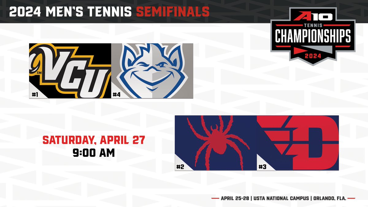 🚨 ONE-HOUR WARNING 🚨 The #A10MTEN semifinals first serve is set for 9:00 AM at @usta 😎 @VCUTennis 🎾 @SLU_Billikens @spidermten 🎾 @UDFlyerTennis