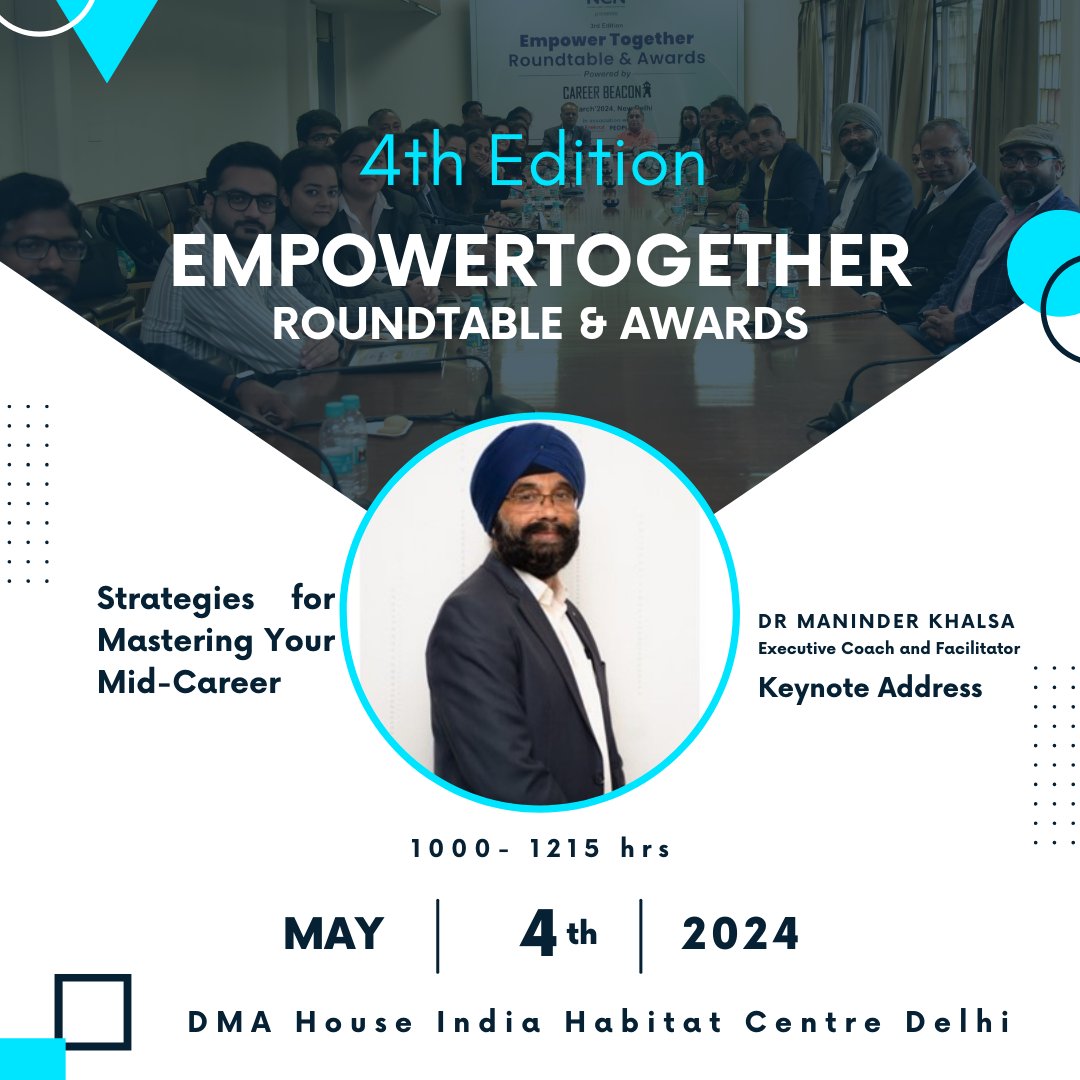 Feeling stuck with mid-career? 
Meet the mentor Dr Maninder Singh Khalsa  at EmpowerTogether Roundtable.  
Join him & learn how to unleash your potential!  
Register now forms.gle/PhiQVJhvkwhyoU… 
#CareerBeacon #Midcareer #crisis