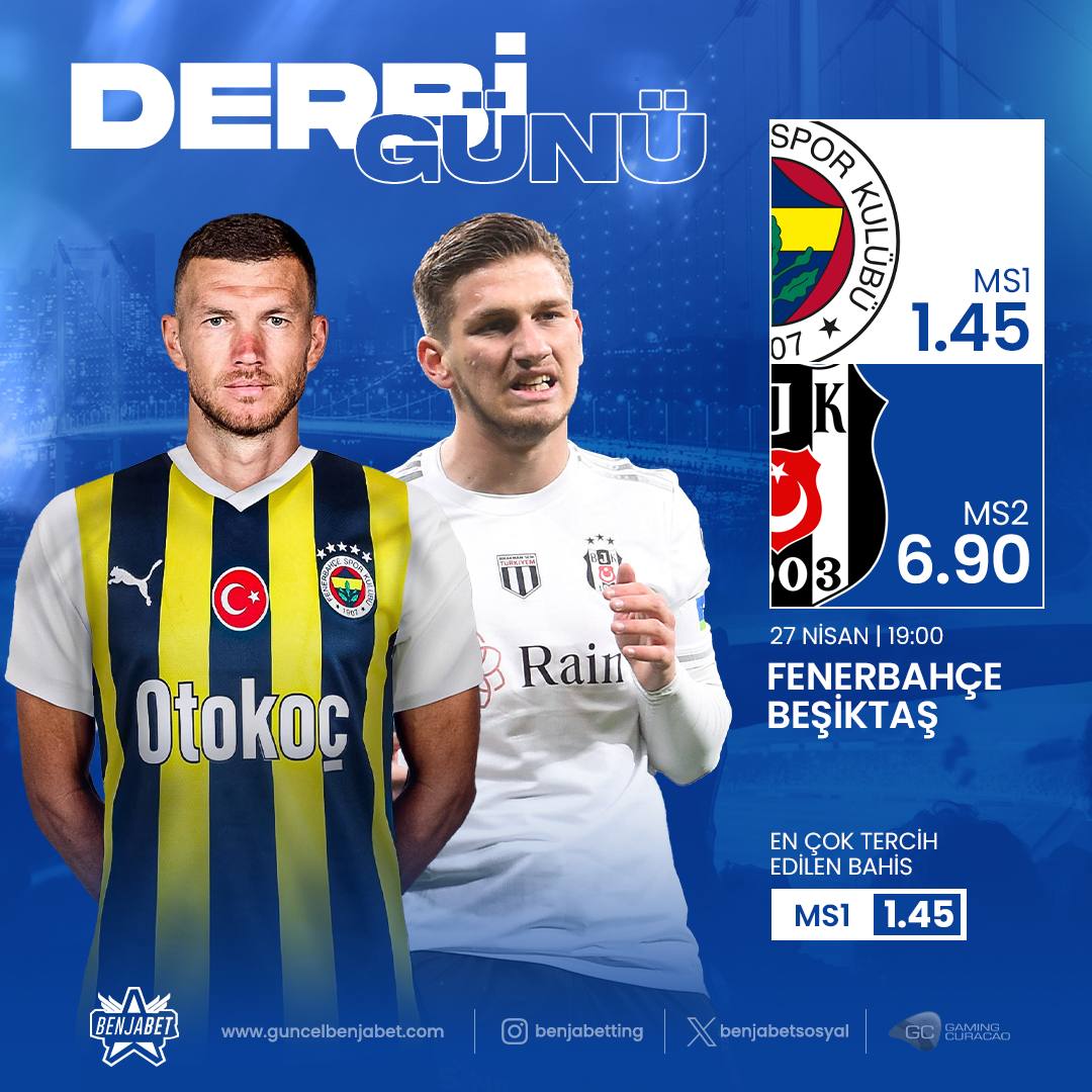 Benjabet’te Derbi Günü! 🇹🇷 Geçen hafta Sivas deplasmanında büyük yara alan Fenerbahçe, lider Galatasaray ile puan farkını dörde düşürmek için Beşiktaş’ı konuk ediyor!🏆 Dev derbi yüksek oranlar ile guncelbenjabet.com ‘da! 🫵🏻