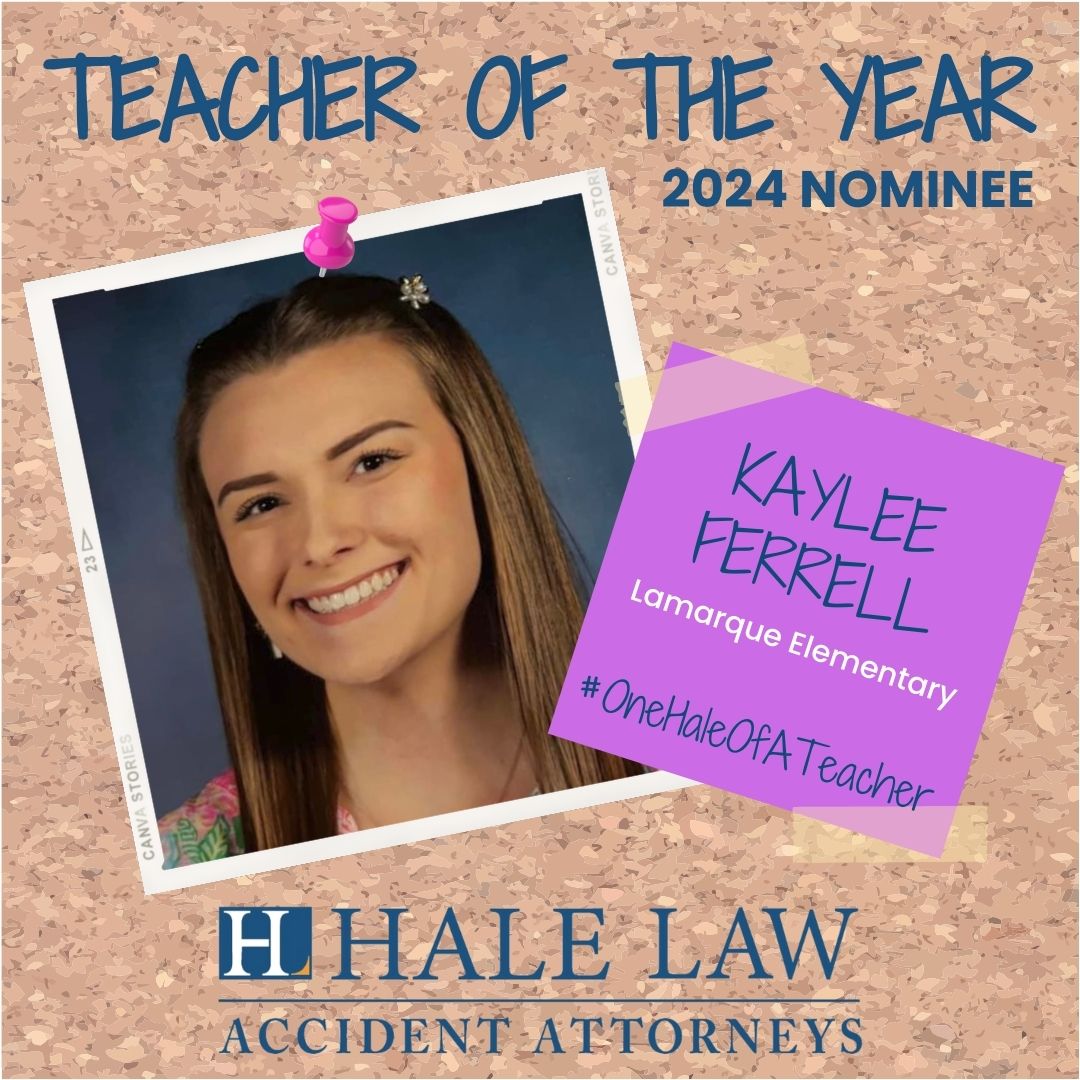 Meet Kaylee Ferrell, a second grade teacher from Lamarque Elementary School!  🎒✨ 

Don't forget to vote once a day at halelaw.com/vote-for-a-tea… until noon on 5/10/24! #OneHaleOfATeacher #TeacherOfTheYear
