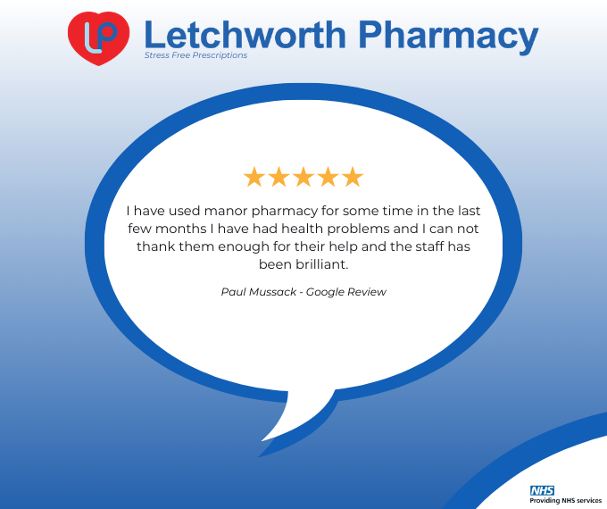 At Letchworth Pharmacy, we provide award-winning to our patients. Here's what some of them have to say about us:

Love our service? Leave a review here - bit.ly/3YvwiVO #LocalPharmacy #NHS #Prescriptions