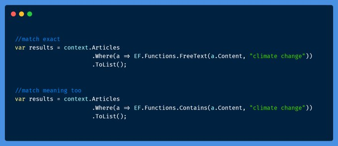 Full text searching in Entity Framework  ⬇ 
#dotnet