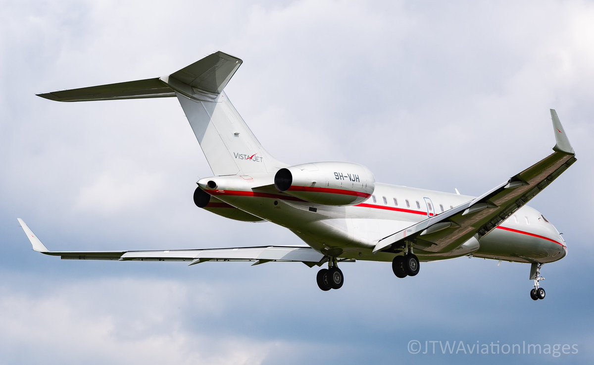 Bombardier Global 6000 9H-VJH lands at Hawarden Airport carrying Wrexham AFC co-chairman Rob McElhenney, ahead of the final game of the League 2 Football Season between Wrexham AFC and Stockport County. @Wrexham_AFC @wrexham #WrexhamAFC #WrexhamvsStockport