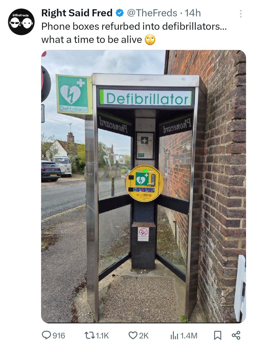 I think Right Said Fred are implying these public defibrillators are being installed because of the Covid vaccine. They've been around for over a decade.