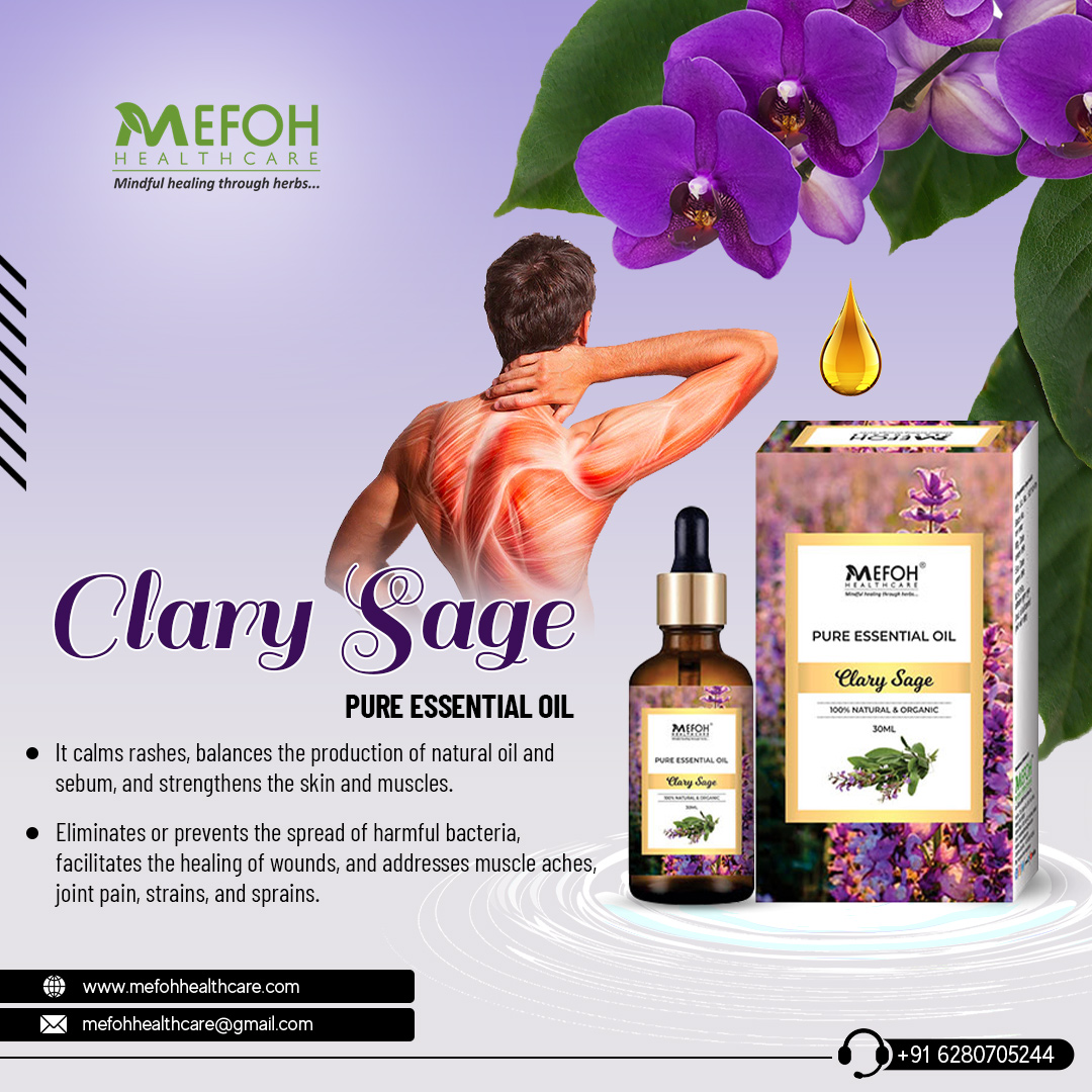 Introducing Clary Sage Pure Essential Oil By Mefoh Healthcare 
Call us at +91-6280705244 | mefohhealthcare.com| 
Email: mefohhealthcare@gmail.com| 
. 
. 
#manufacturers #pharma #mefohhealthcare #thirdparty #ayurvedic #ayurvedicpcd 
#Healthcare #ayurvedicproducts