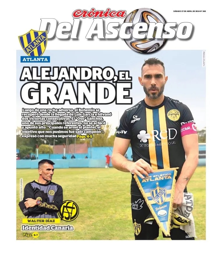 La tapa de #CrónicaDelAscenso de #DiarioCrónica @cronica tiene a #AlejandroSánchez, figura de #Atlanta. @depoweb @cronicatv