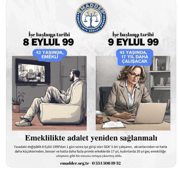 @isikhanvedat 08.09.1999 tarihi öncesine Saadet sonrasına sefalet yaşatamazsınız ❗️ Emeğin alınterinin karşılığı eşitliktir adalettir❗️tarih sonrası oluşan 1 güne 17 yıl mağduriyetinin tek çözümü KADEME’dir. lütuf kıyak ayrıcalık değil ❗️eşitlik adalet istiyoruz. #KademesizTürkiyeYüzyılıOlmaz