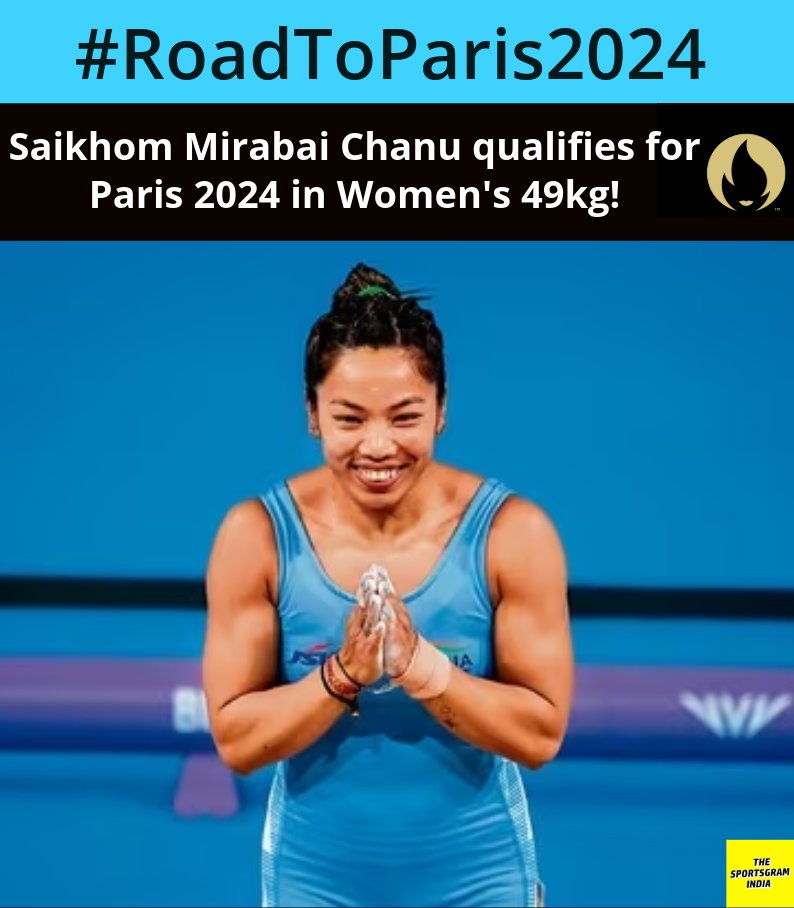 OFFICIAL: Mirabai Chanu is going to Paris 2024! 🏋️‍♀️

The Tokyo 2020 Silver medallist qualifies for the Paris Olympics in the Women's 49kg category 🇮🇳

#Weightlifting #RoadToParis2024 #Paris2024