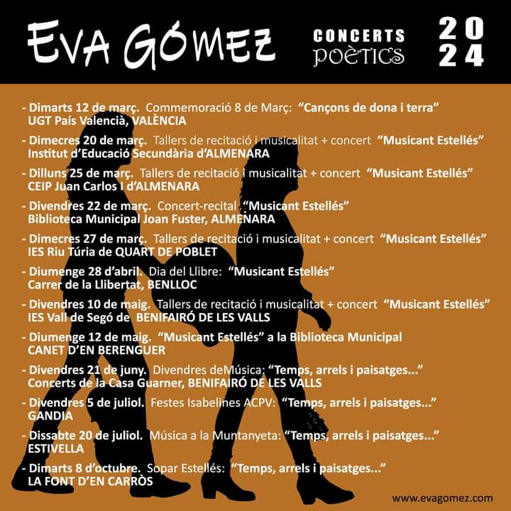 Actualitzant calendari 2024 💜🎶
#vicentandrésestellés #Estellés #poemesmusicats #cantautora #songwriter #cançó #cançons #concert #poesia #poesía #poetadelpoble #musicantestellés #cultura #PaísValencià #centdestelles #anyestellés #centanysdestellés #tempsarrelsipaisatges