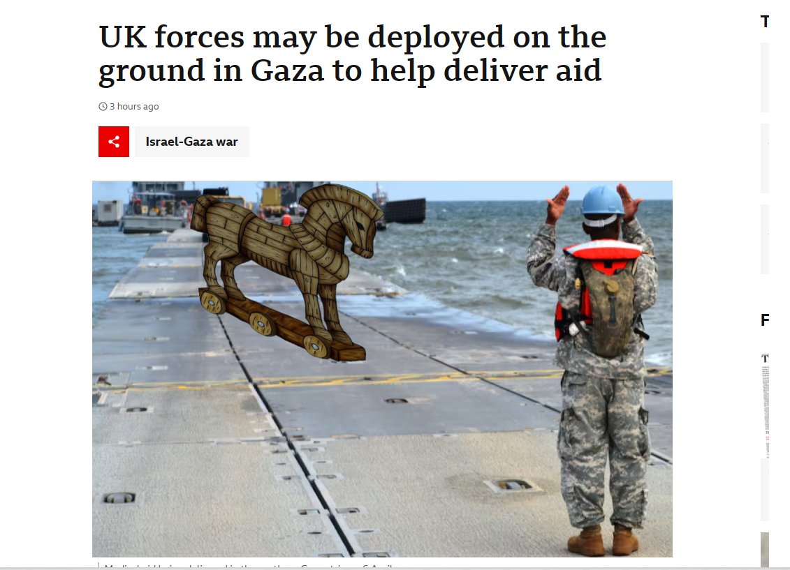 #TrojanHorse naval version. Everyone knows Palestinian Genocides are carried out mainly by US/UK passport holders of IDF, using US/UK arms paid by US/UK taxpays money. No need for your 'Help' Just accept your losses, #StopArmingIsrael & DON'T veto #CeasefireForGazaNOW resolutions