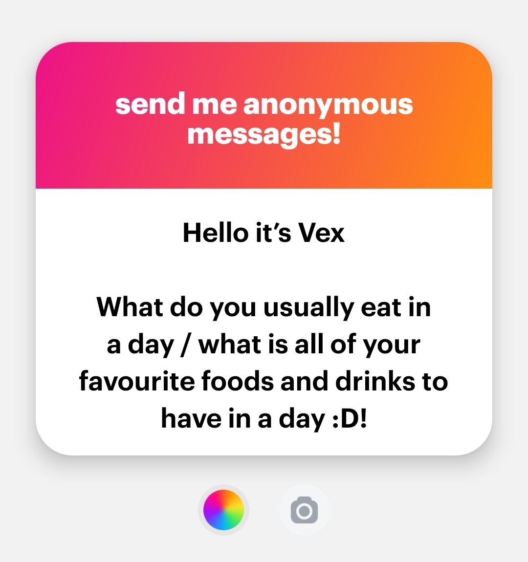 helooo vex :D

oh we very bad with eating sometimes eat very little forget to eat dont have good schedule usually forget during day if we not at home and food not directly next to us but me really like apples, pasta, seafood, sushi, milk with honey, ricepudding, blueberries...